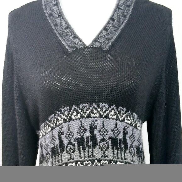 Manos de la Comunidad Peruvian SZ M 100% Baby Alpaca Sweater V Neck Black Gray - Picture 3 of 8